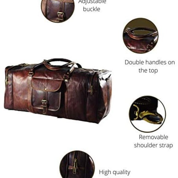 NEW Men's Vintage Brown Leather Goat Duffle Bag - Picture 5 of 7